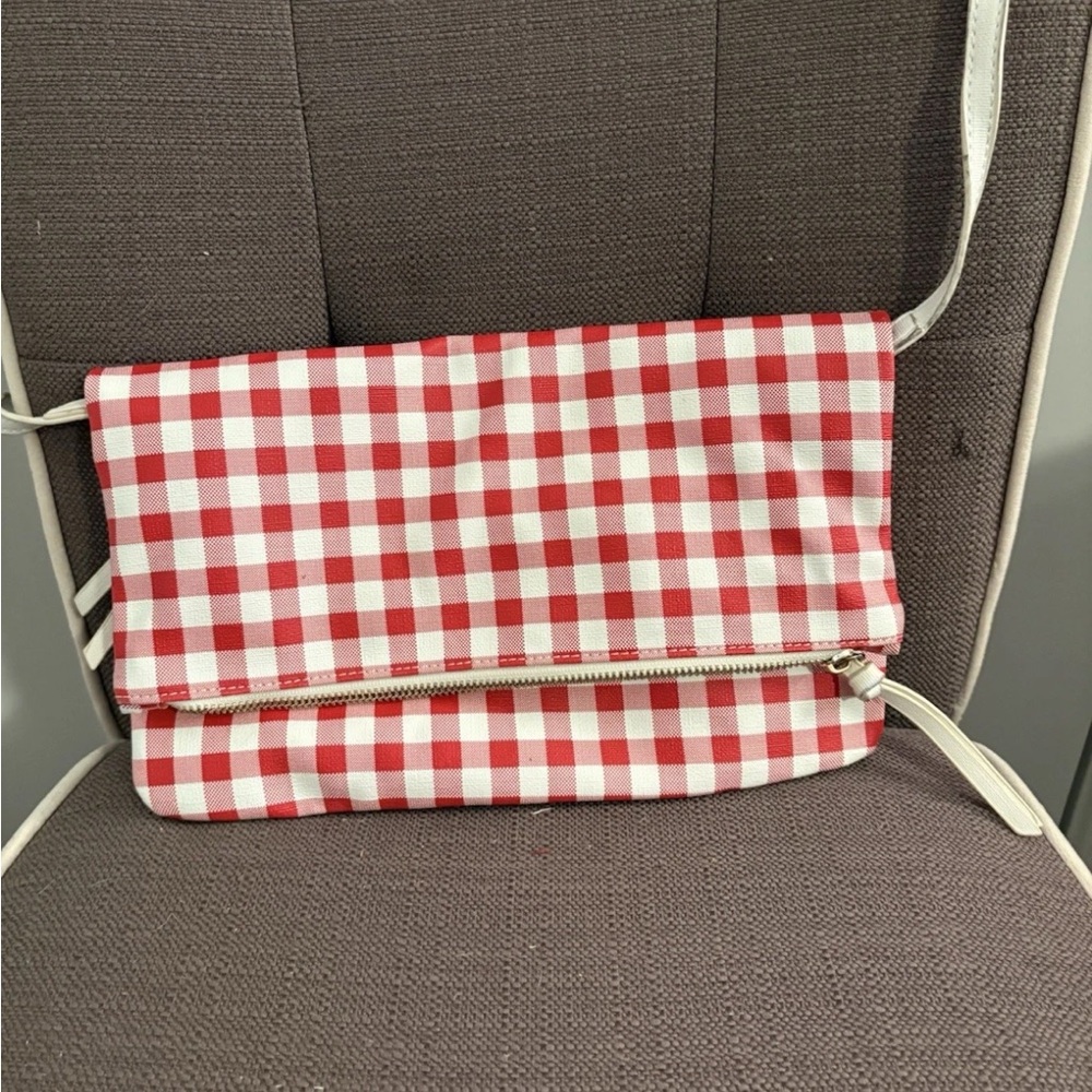 Sole Society Red and White Checkered Clutch